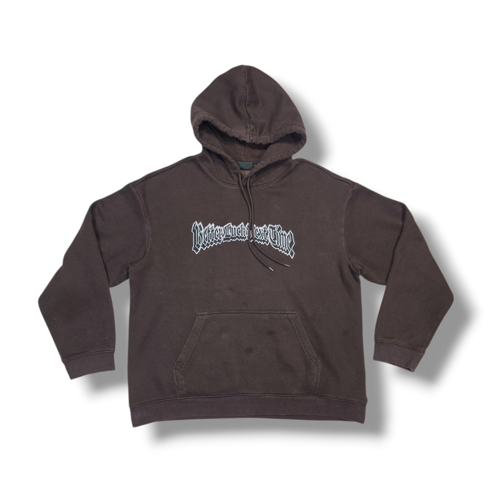 H&M Graphic Print & Embroidered Relaxed Fit Pullover Brown Hoodie Men's L